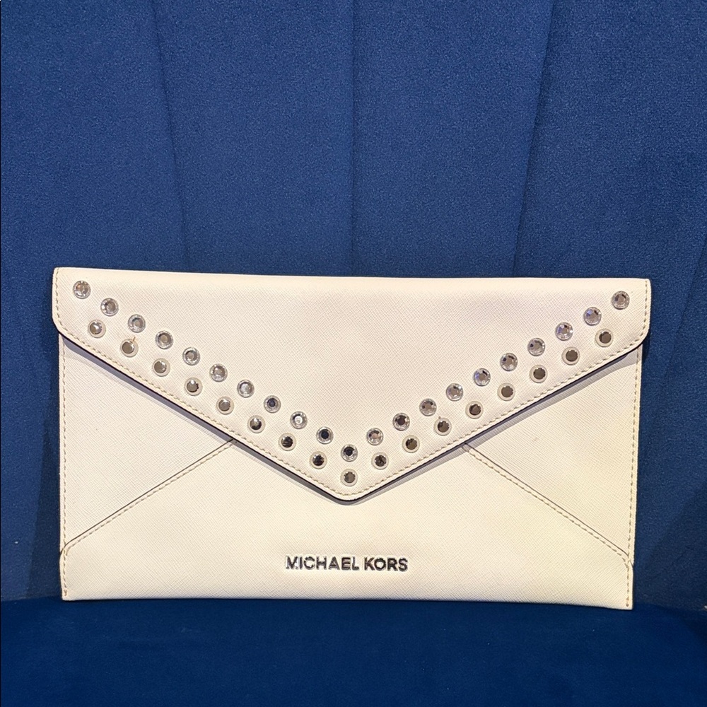Michael Kors White Clutch with Silver Studs